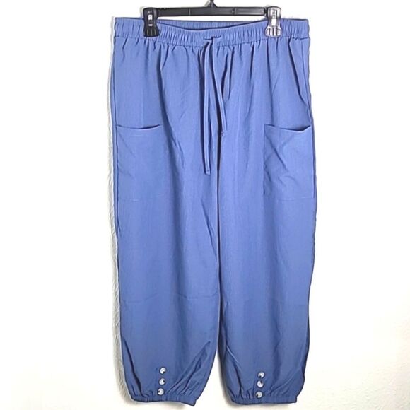 Wide-leg Blue Capri Pants Adjustable Waist, Cute Button Accents, Size XXL, NWOT - Picture 1 of 7
